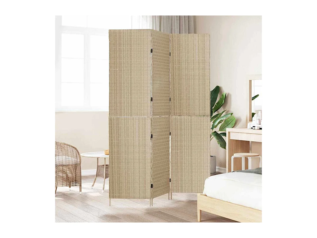 Beige Paravent 147 x 180 cm Polyrattan