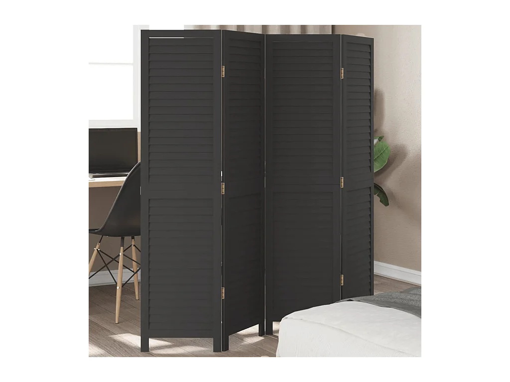 Cloison de séparation 4 panneaux noir bois de paulownia massif