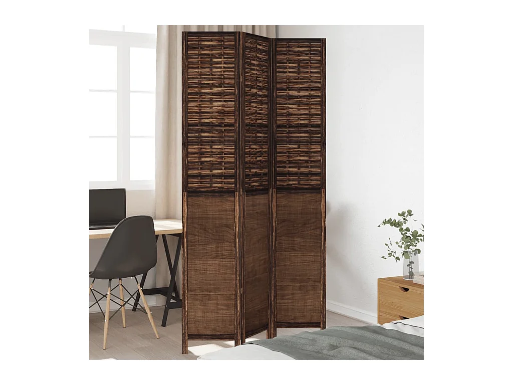 Tabique divisorio de 3 paneles en marrón oscuro fabricado en paulownia maciza