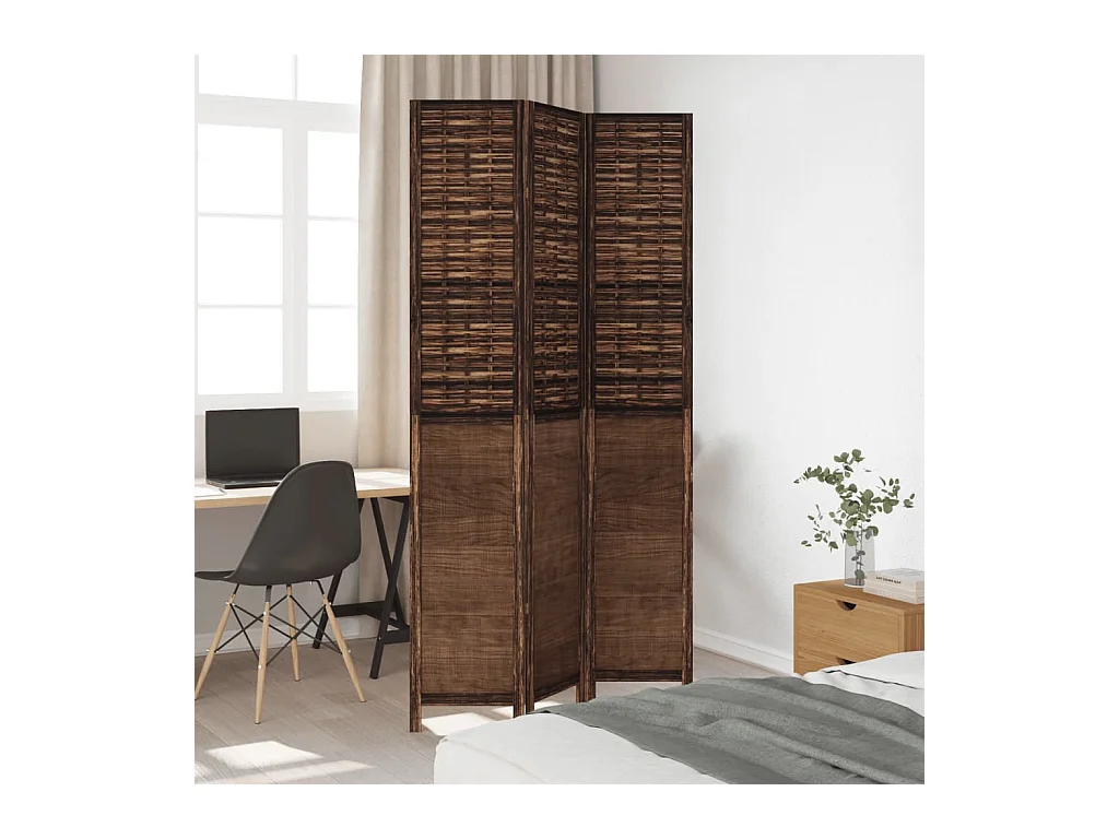 Tabique divisorio de 3 paneles en marrón oscuro fabricado en paulownia maciza