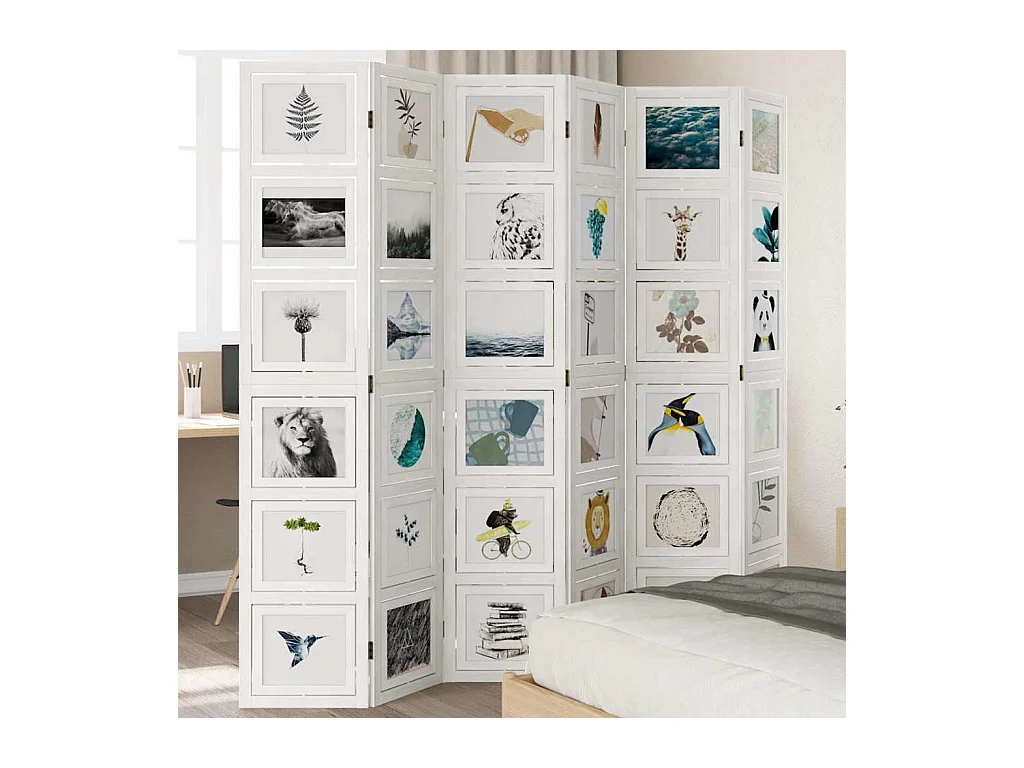 Tabique divisorio de 6 paneles en madera maciza de paulownia blanca