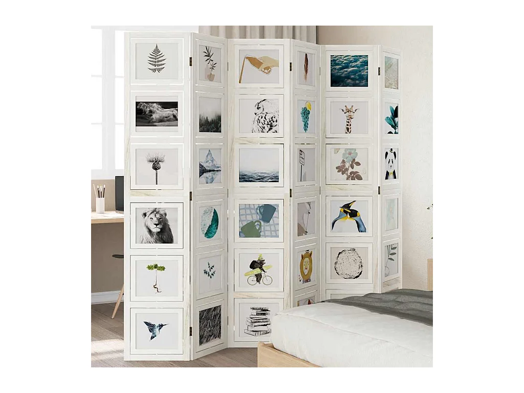 Tabique divisorio de 6 paneles en madera maciza de paulownia blanca