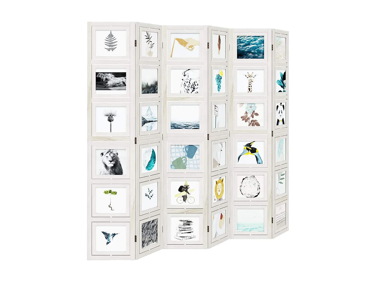 Parete divisoria a 6 pannelli in legno massello di paulonia bianco