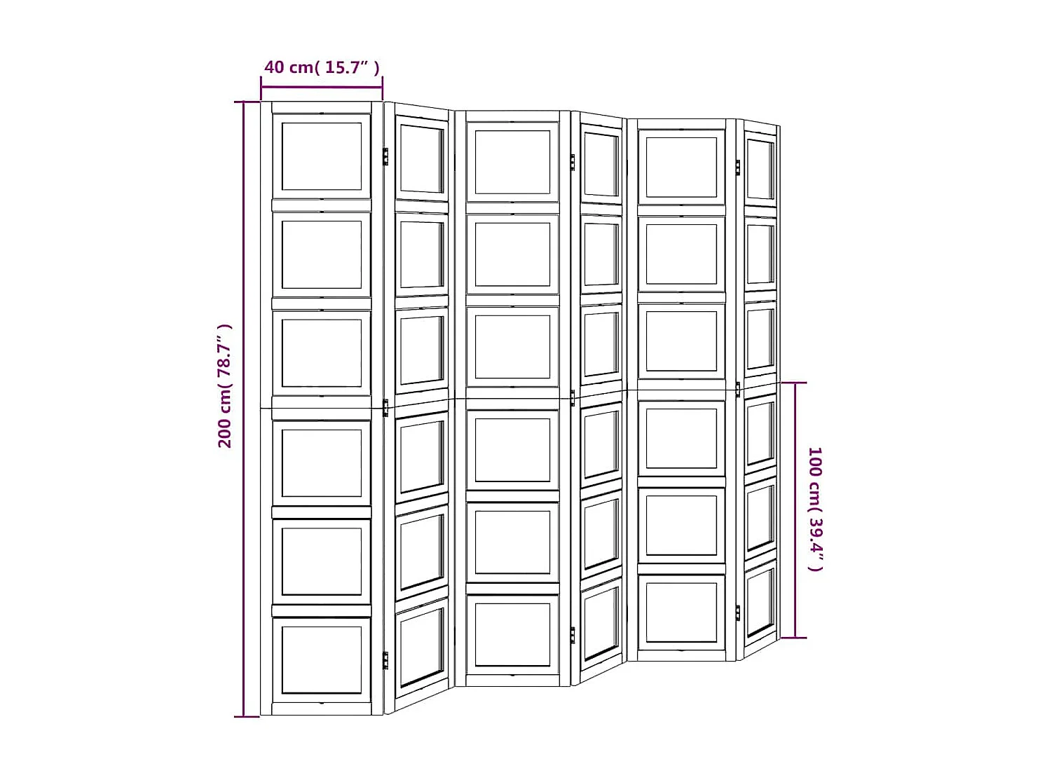Parete divisoria a 6 pannelli in legno massello di paulonia bianco