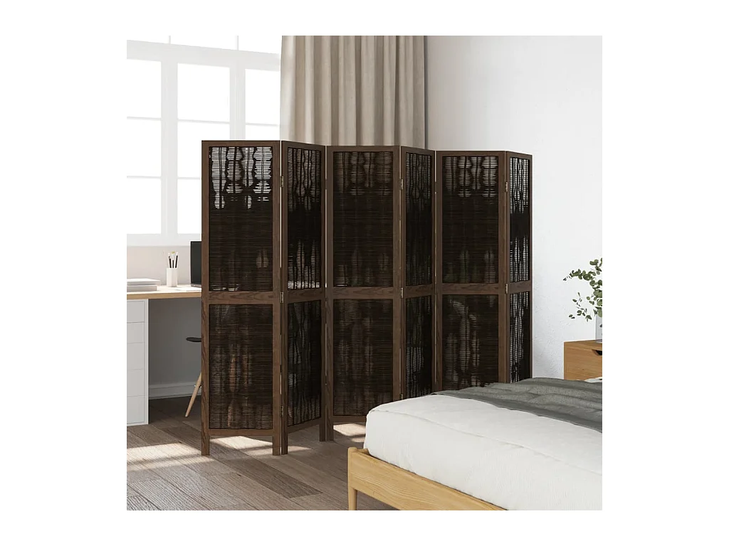 Tabique divisorio de 6 paneles en color marrón oscuro fabricado en paulownia maciza