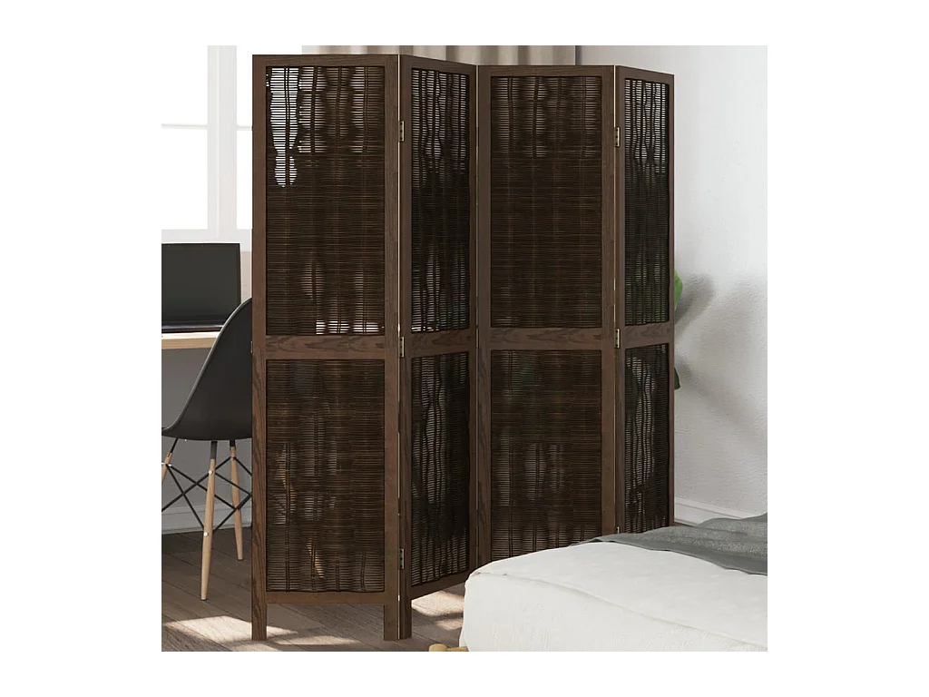 Tabique divisorio de 4 paneles de paulownia maciza en color marrón oscuro