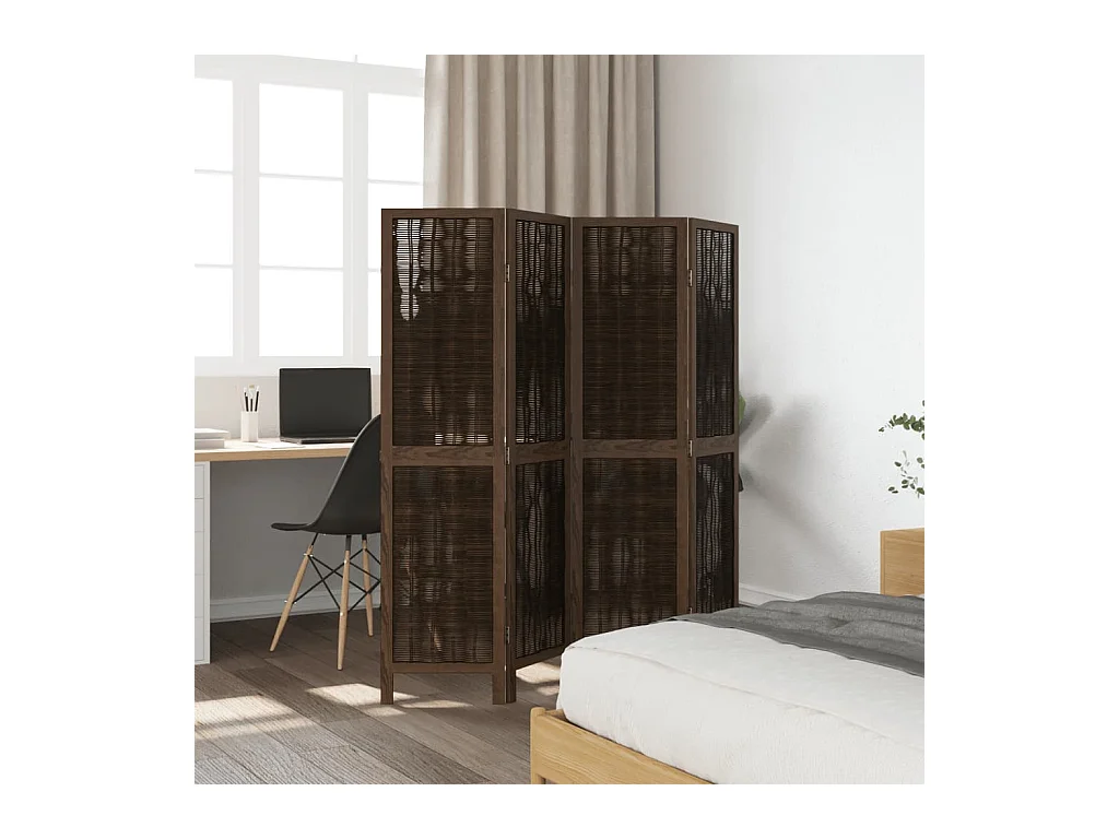 Tabique divisorio de 4 paneles de paulownia maciza en color marrón oscuro