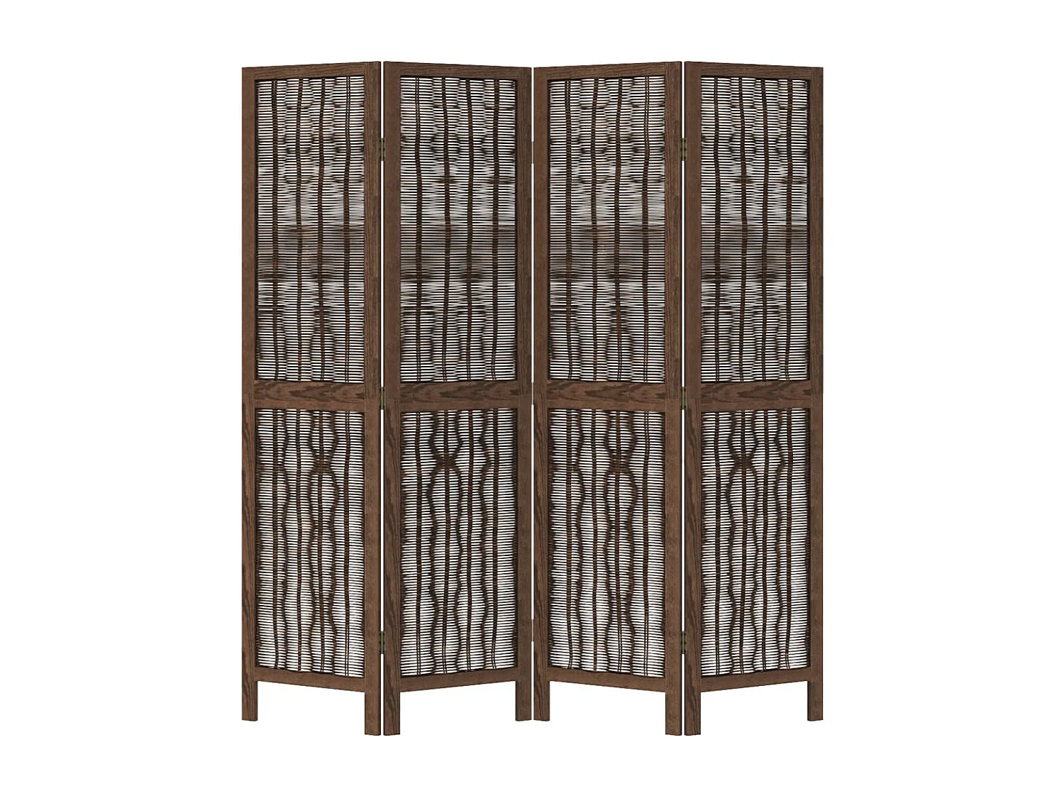 Parete divisoria marrone scuro a 4 pannelli realizzata in massello di paulonia