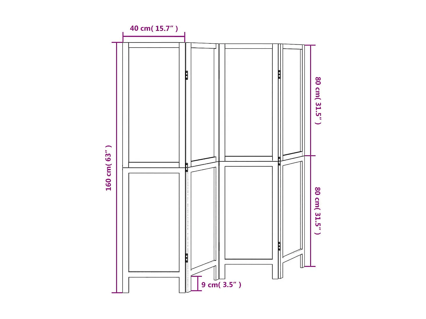 Parete divisoria marrone scuro a 4 pannelli realizzata in massello di paulonia