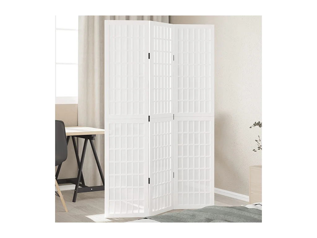 Cloison de séparation 3 panneaux blanc bois de paulownia massif