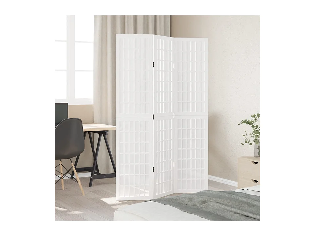 Cloison de séparation 3 panneaux blanc bois de paulownia massif