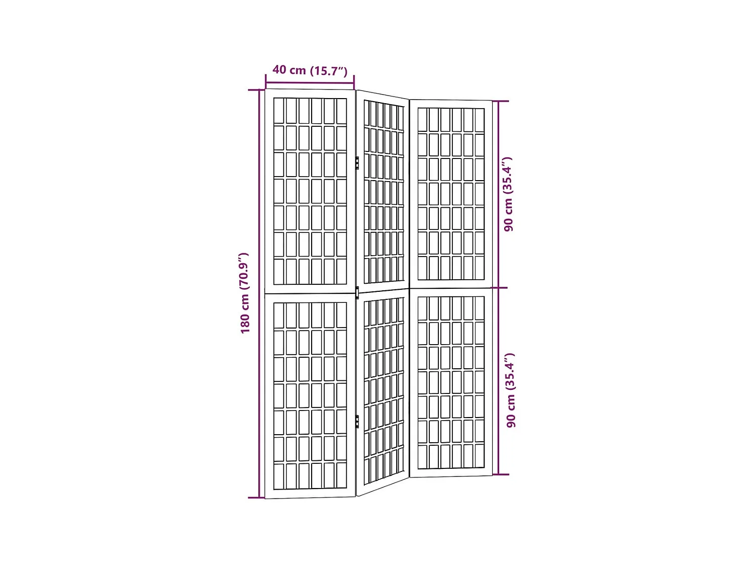 Cloison de séparation 3 panneaux blanc bois de paulownia massif