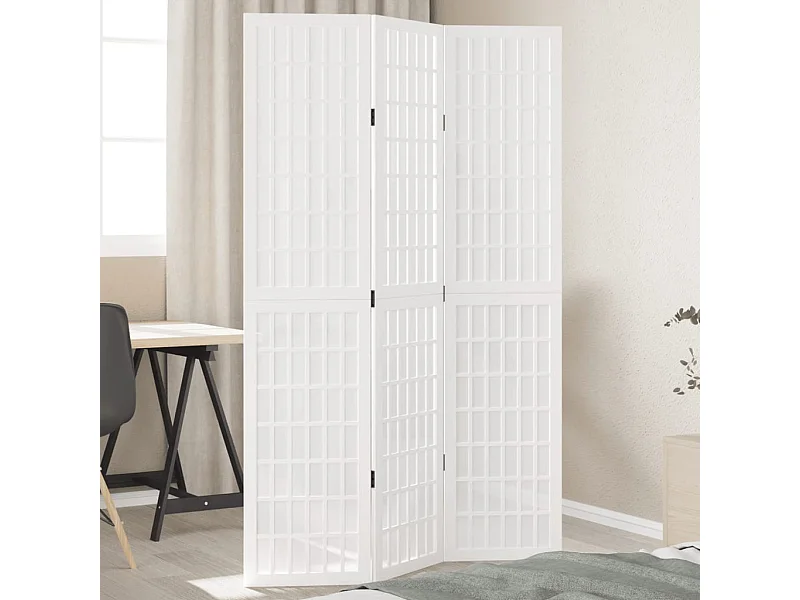 Cloison de séparation 3 panneaux blanc bois de paulownia massif