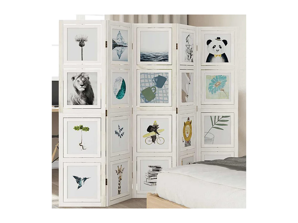 Tabique divisorio de 5 paneles en madera maciza de paulownia blanca