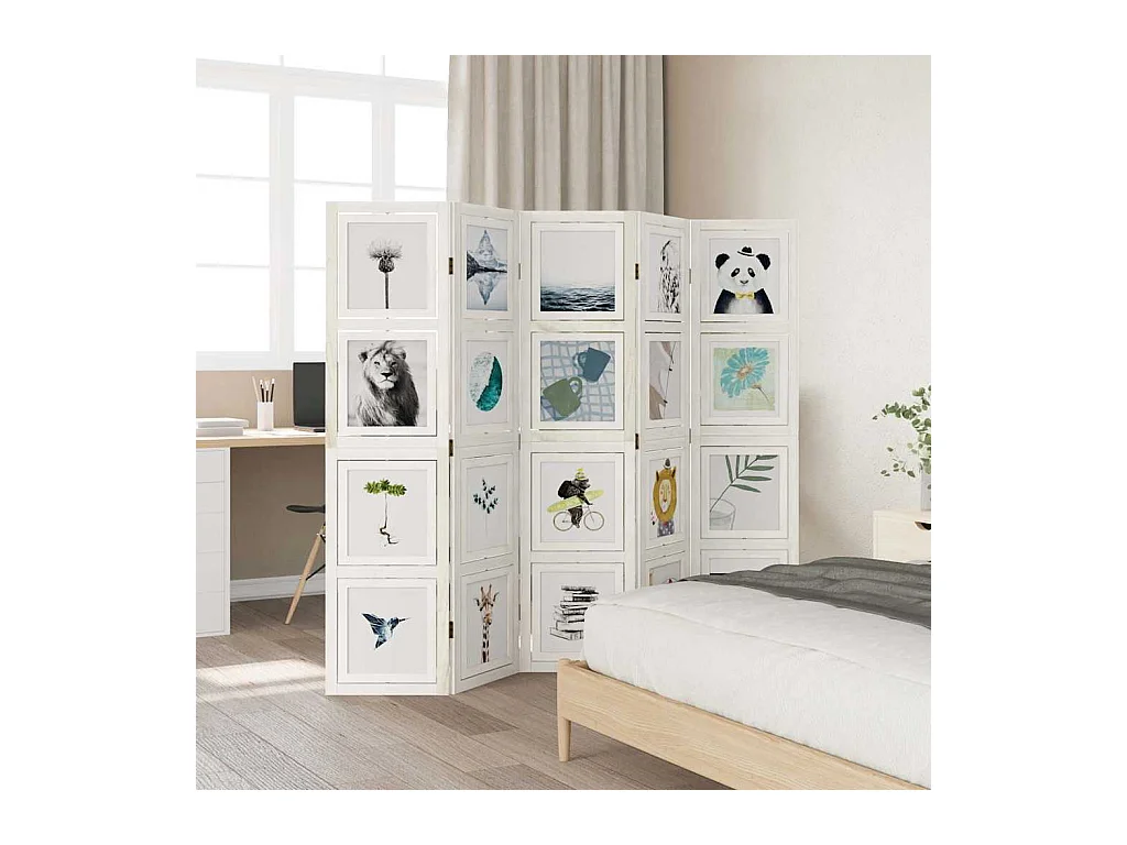 Tabique divisorio de 5 paneles en madera maciza de paulownia blanca