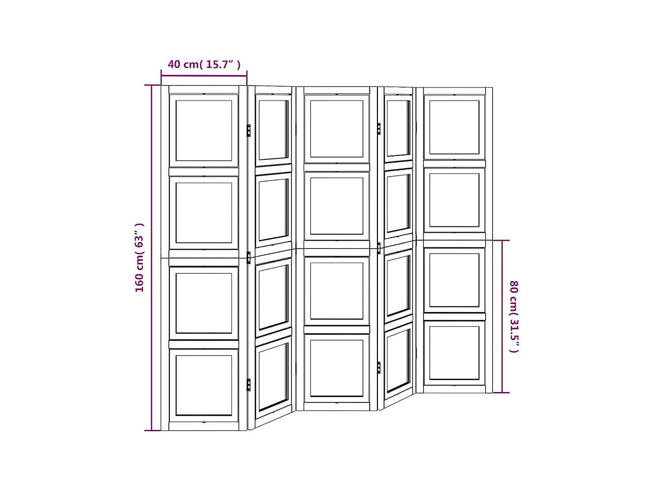 Tabique divisorio de 5 paneles en madera maciza de paulownia blanca