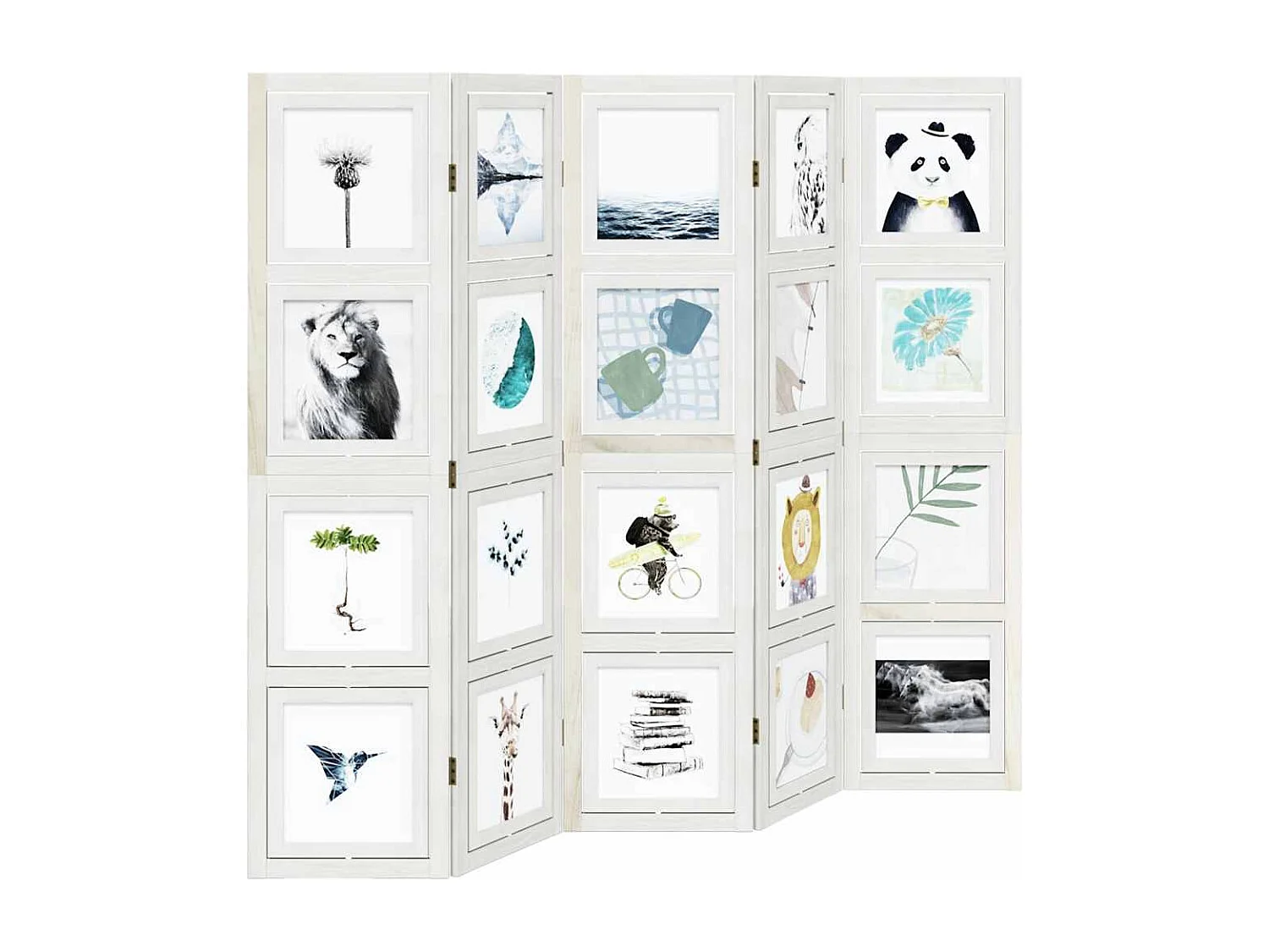 Parete divisoria a 5 pannelli in legno massello di paulonia bianco