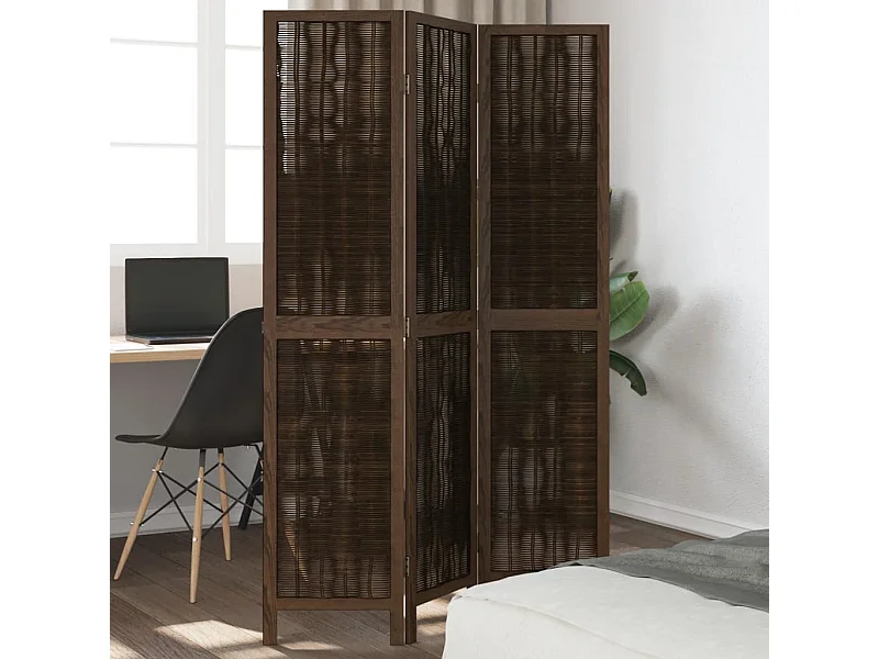Tabique divisorio de 3 paneles en marrón oscuro fabricado en paulownia maciza
