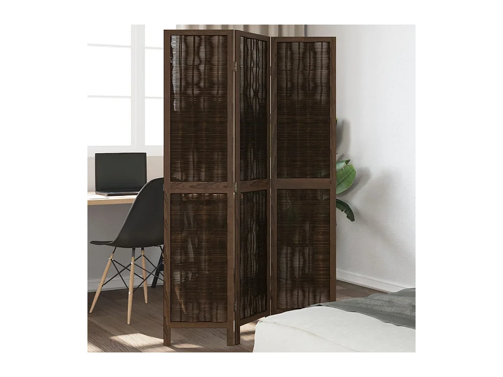 Tabique divisorio de 3 paneles en marrón oscuro fabricado en paulownia maciza