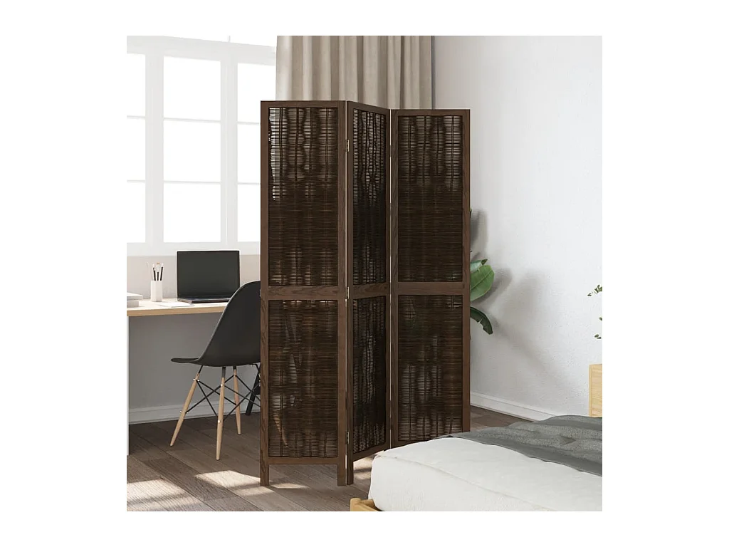 Tabique divisorio de 3 paneles en marrón oscuro fabricado en paulownia maciza