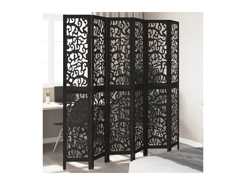 6-delige scheidingswand in zwart, massief paulowniahout