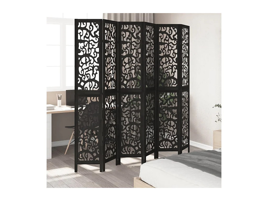 6-delige scheidingswand in zwart, massief paulowniahout