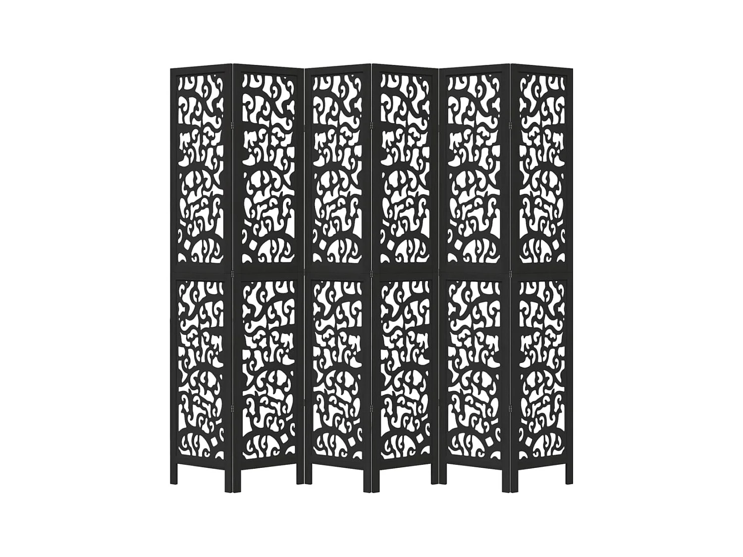 6-delige scheidingswand in zwart, massief paulowniahout