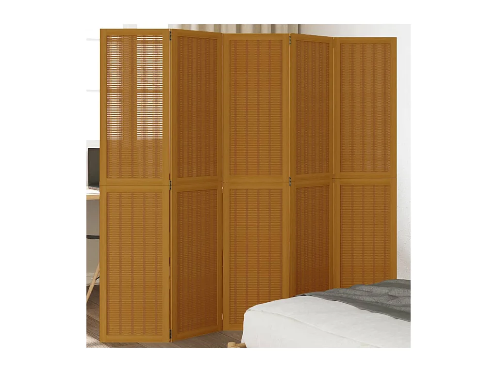 5-delige scheidingswand in bruin, massief paulowniahout