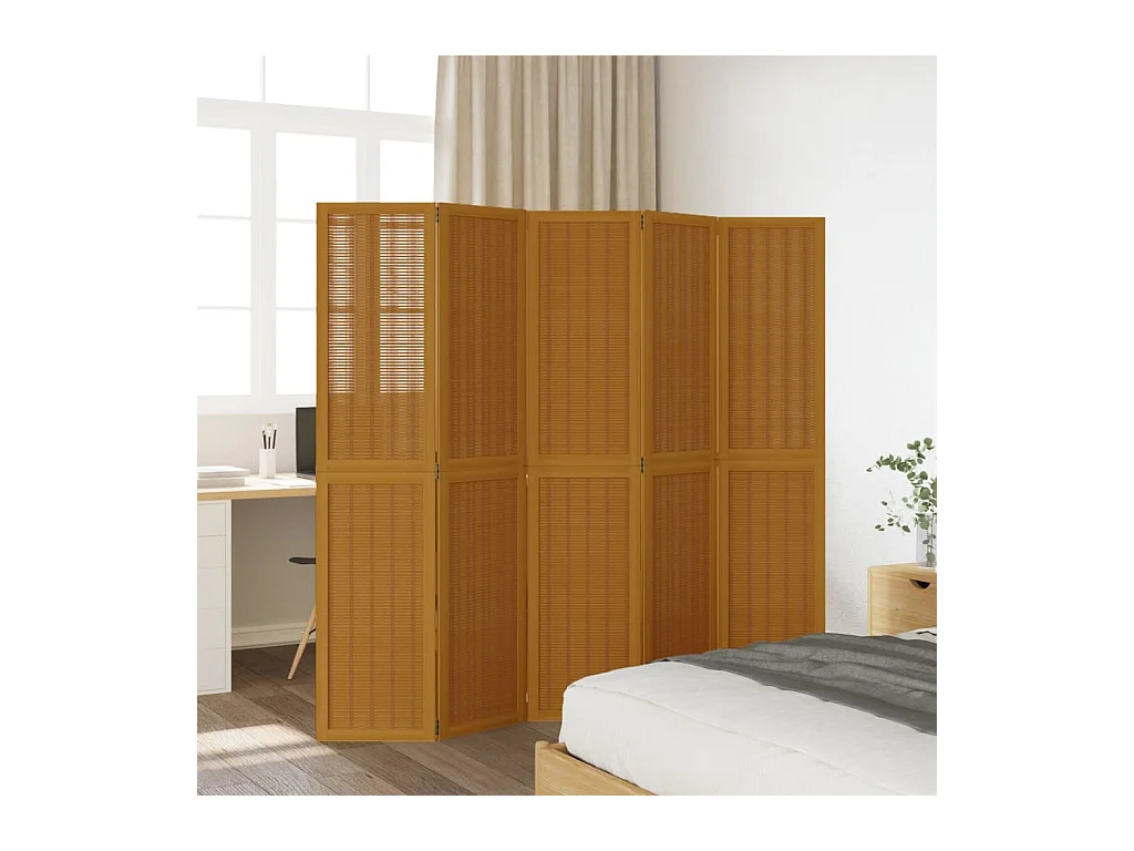 5-delige scheidingswand in bruin, massief paulowniahout