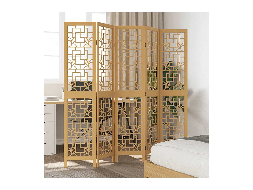 Tabique divisorio de 5 paneles en madera maciza de paulownia marrón