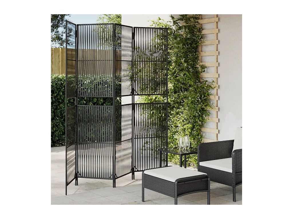 4-delige zwarte scheidingswand van kunstharsriet
