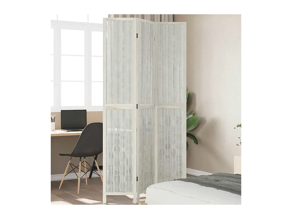 Tabique divisorio de 3 paneles en madera maciza de paulownia blanca