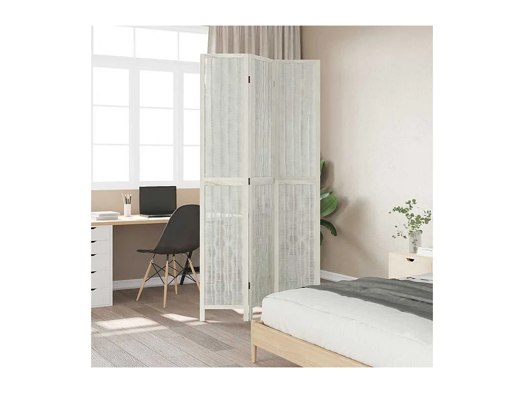 Tabique divisorio de 3 paneles en madera maciza de paulownia blanca