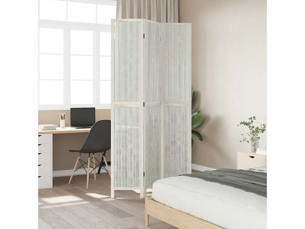 Parete divisoria a 3 pannelli in legno massello di paulonia bianco