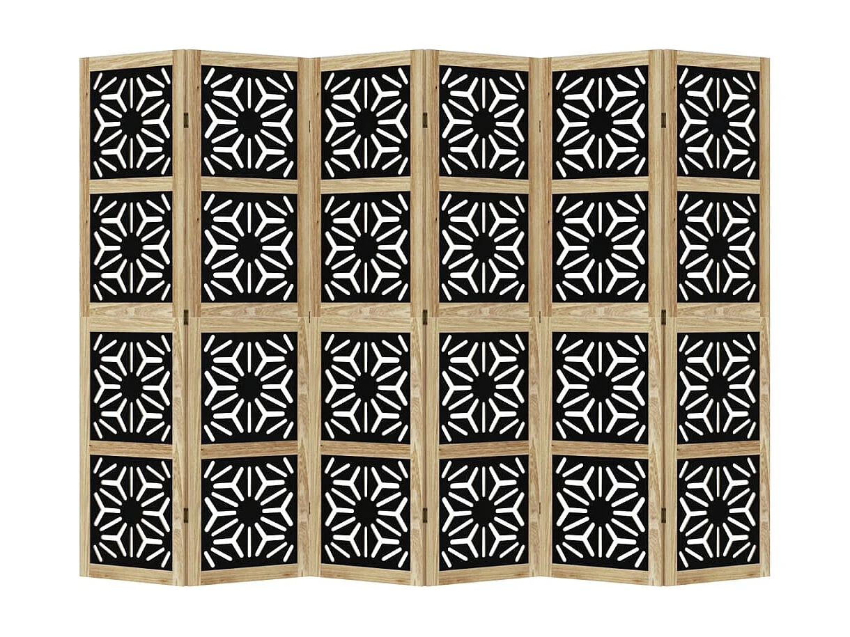 Tabique divisorio de 6 paneles en marrón y negro, paulownia maciza