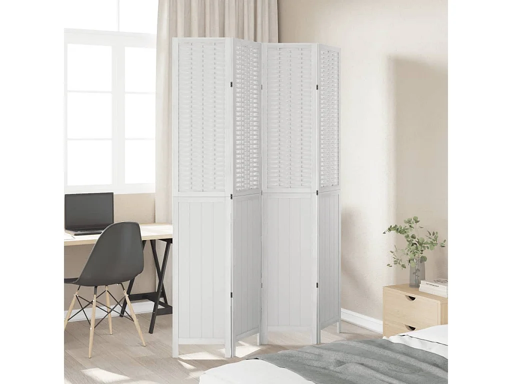 4-delige scheidingswand in wit, massief paulowniahout