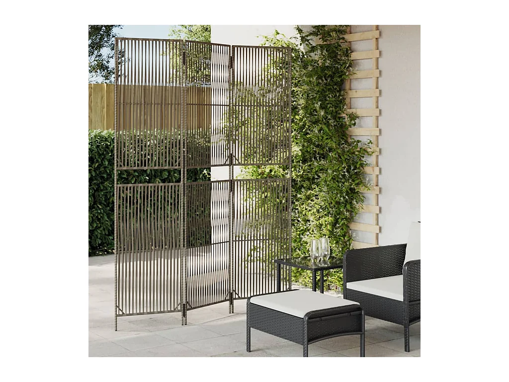 3-delige grijze scheidingswand van kunstharsriet