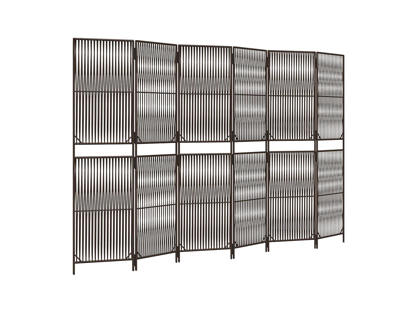 Tabique divisorio de mimbre de resina marrón de 6 paneles