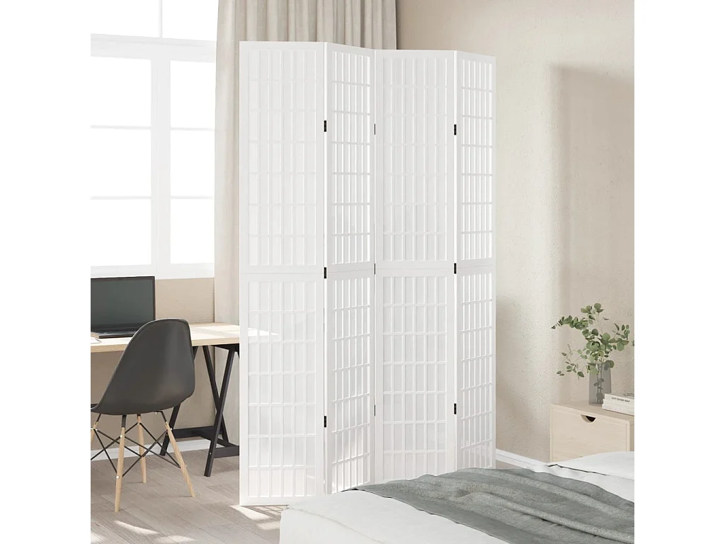 4-delige scheidingswand in wit, massief paulowniahout