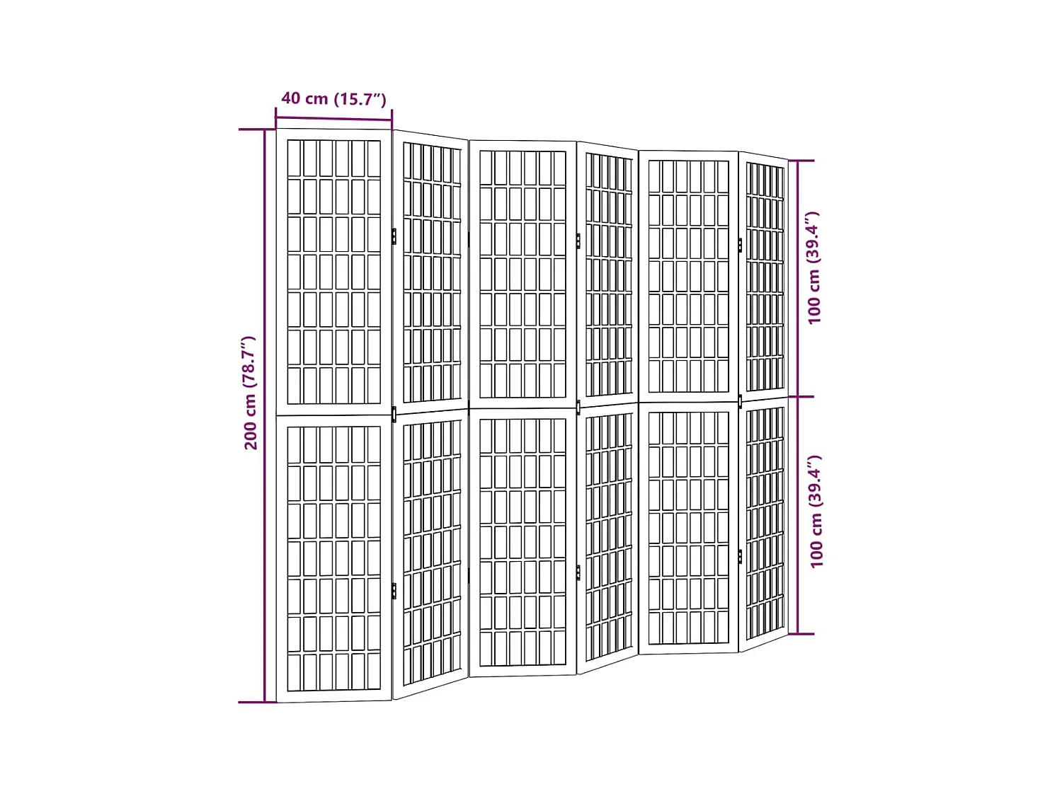 Cloison de séparation 6 panneaux noir bois de paulownia massif