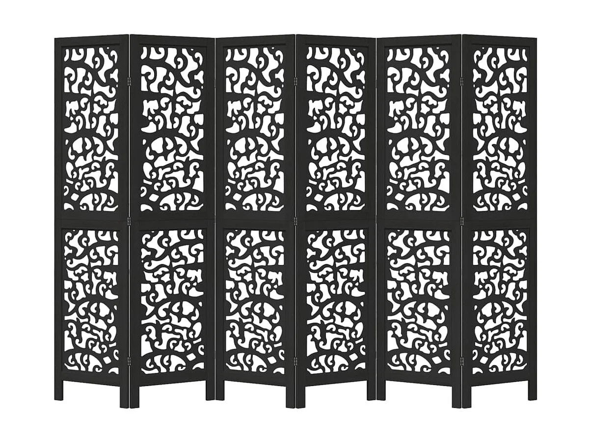 6-teilige Trennwand aus schwarzem, massivem Paulownia-Holz