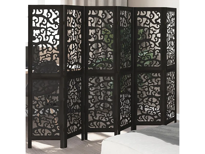 Parete divisoria a 6 pannelli in legno massello di paulonia nero