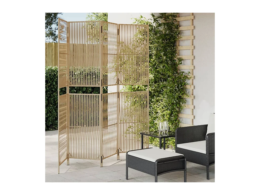 Tabique divisorio de mimbre de resina beige de 4 paneles