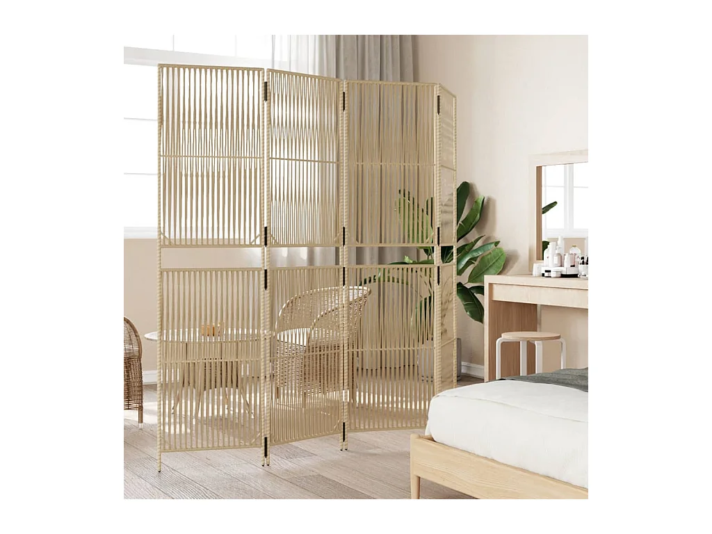 Tabique divisorio de mimbre de resina beige de 4 paneles