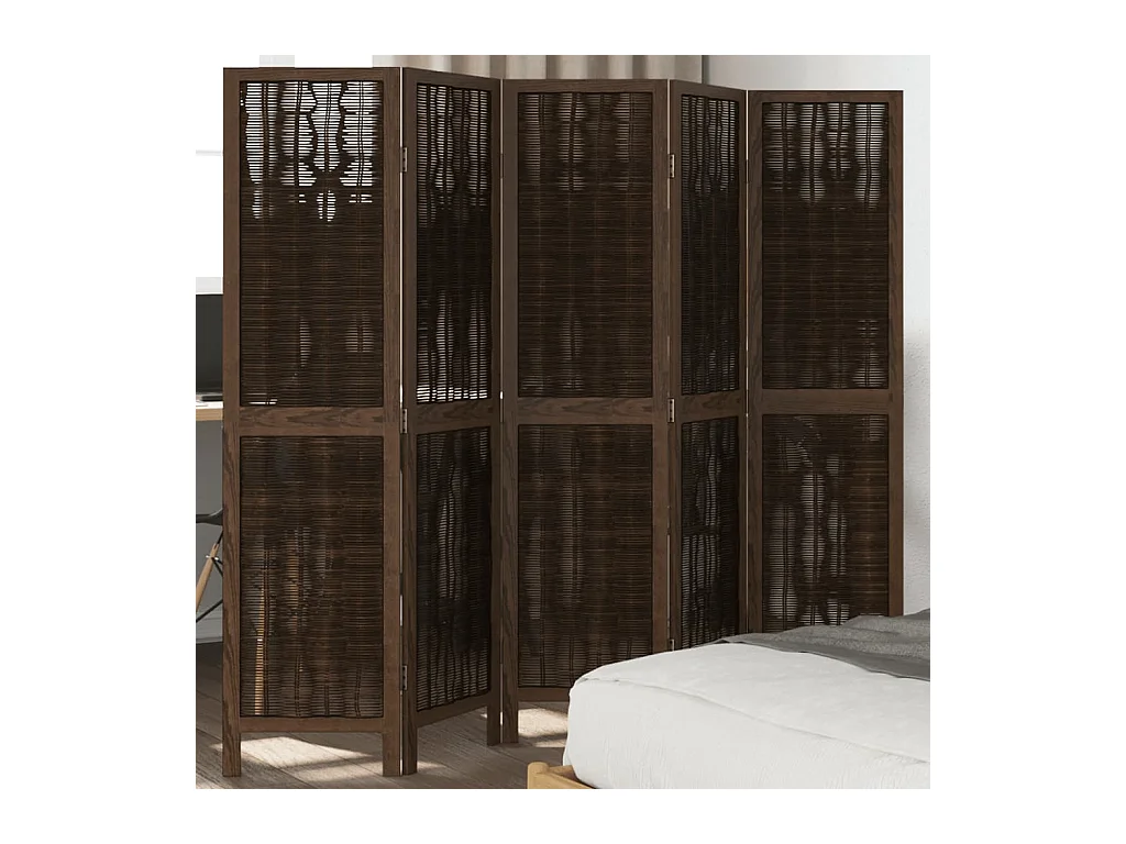 Tabique divisorio de 5 paneles en marrón oscuro fabricado en paulownia maciza