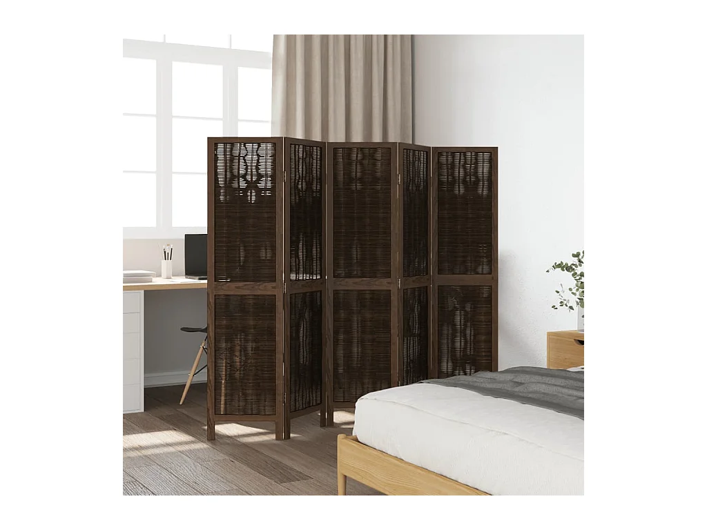 Tabique divisorio de 5 paneles en marrón oscuro fabricado en paulownia maciza