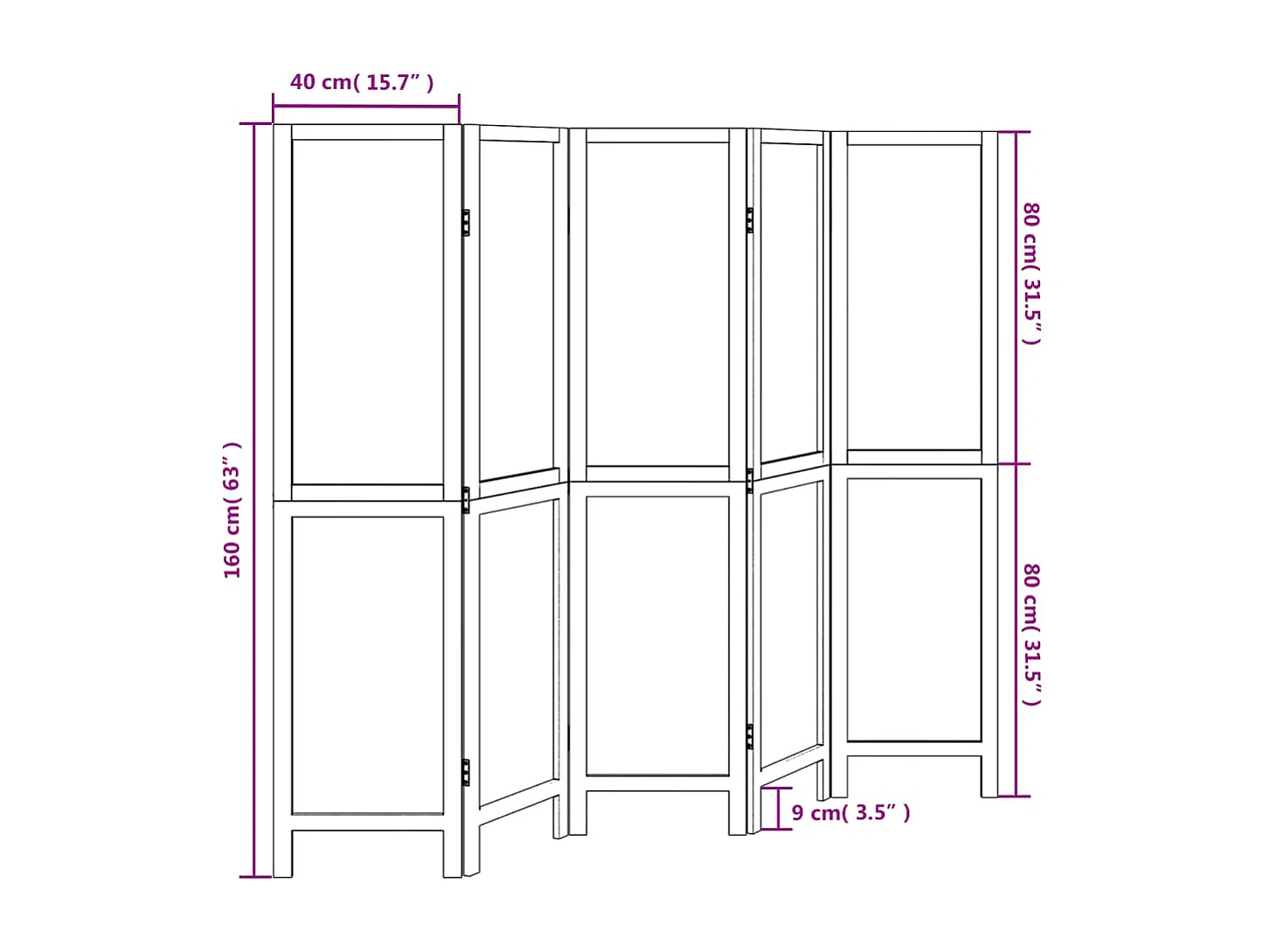 Tabique divisorio de 5 paneles en marrón oscuro fabricado en paulownia maciza