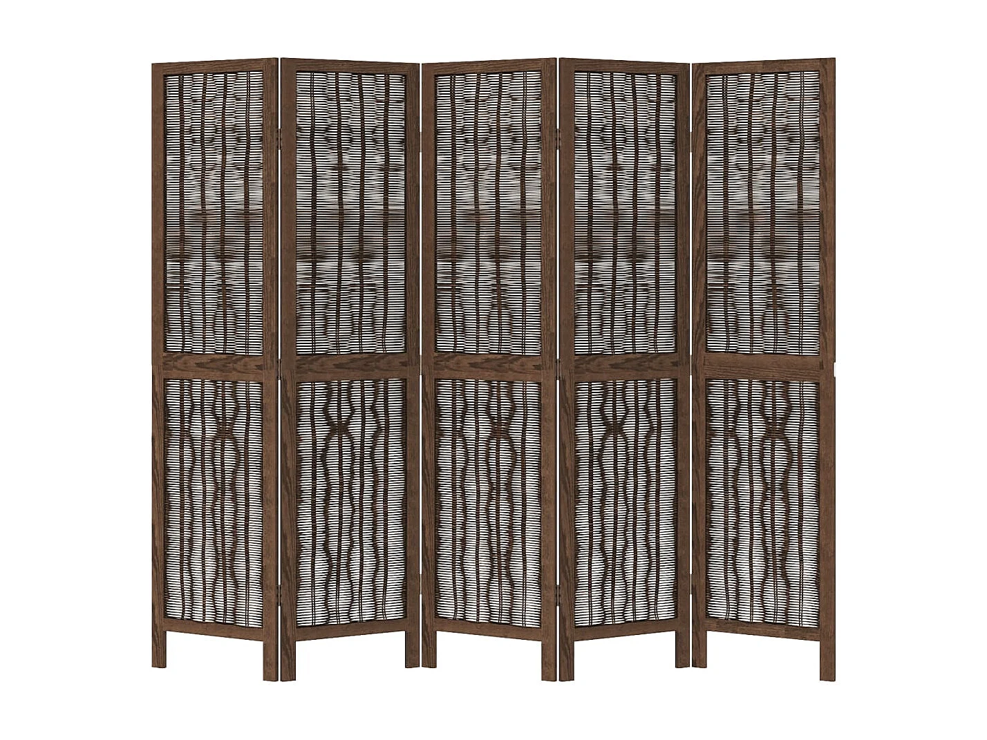 Parete divisoria marrone scuro a 5 pannelli realizzata in legno massello di paulonia
