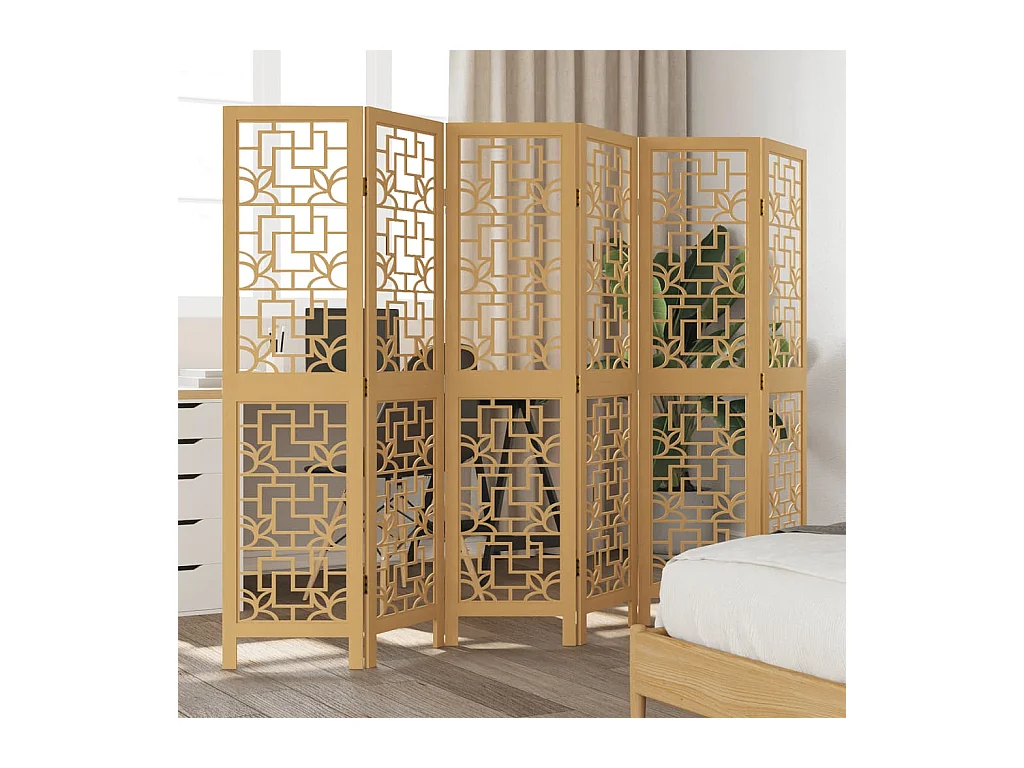 Tabique divisorio de 6 paneles en madera maciza de paulownia marrón