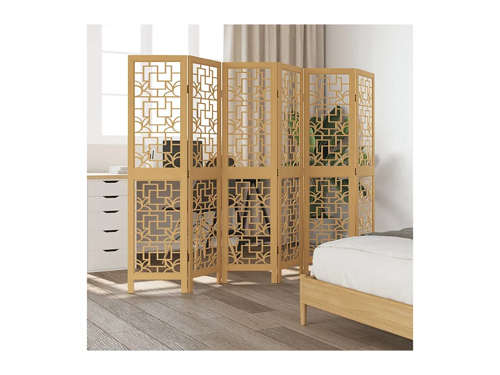 Tabique divisorio de 6 paneles en madera maciza de paulownia marrón